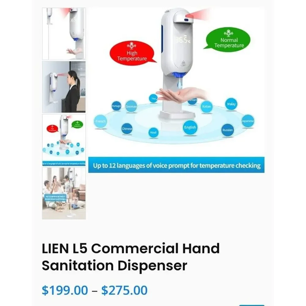 Hand Sanitizer Dispenser, by LIEN L5 Reads Hand & Head Temp F° or C°